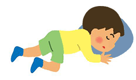吐物で窒息しないよう、顔を横に向け、寝かせているイラスト